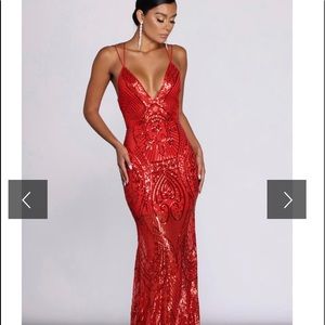 ‼️SOLD‼️Salma Formal Sequin Scroll Print Red Dress